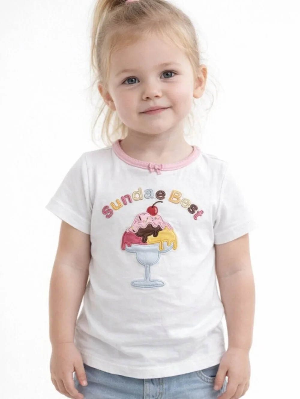 Gymboree Sundae Best Embroidered Tee Shirt Top Short Sleeve Pink White 3
